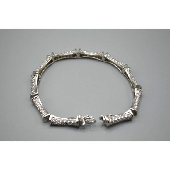 Hour Glass Bead Bracelet 925 PAJ Sterling Silver Clear Stone Hourglass 20.34g 8" - Picture 1 of 10